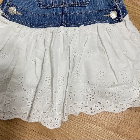 OshKosh Eyelet Denim Overall Dress Sz 2T White Dressall Jean White Lace Girls - Picture 2 of 5